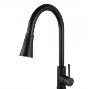 Aqua Matte Black Round Pull Out Kitchen Sink Mixer